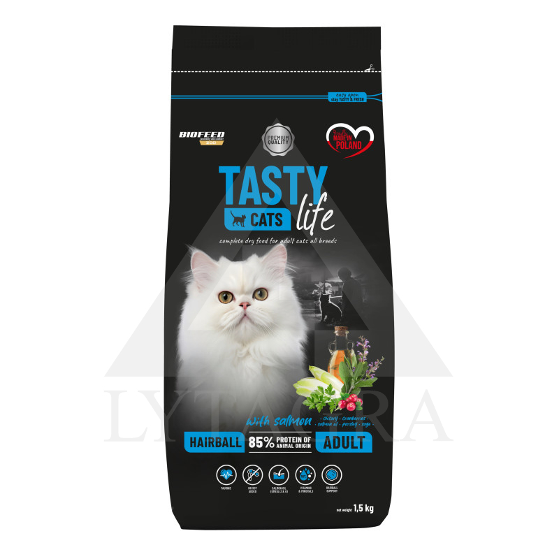 Ėdalas  katėms HAIRBALL TASTY CATS su lašiša 1,5 kg