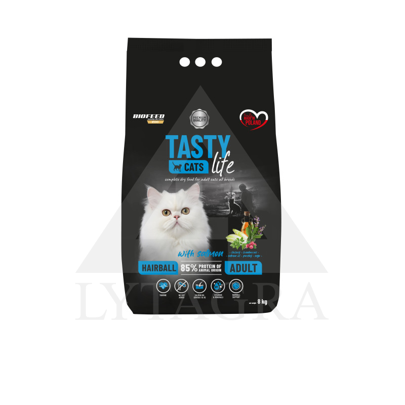 Ėdalas  katėms HAIRBALL TASTY CATS su lašiša 8 kg