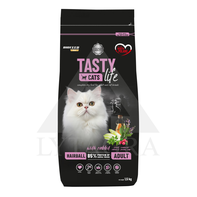 Ėdalas  katėms HAIRBALL TASTY CATS su triušiena 1,5 kg