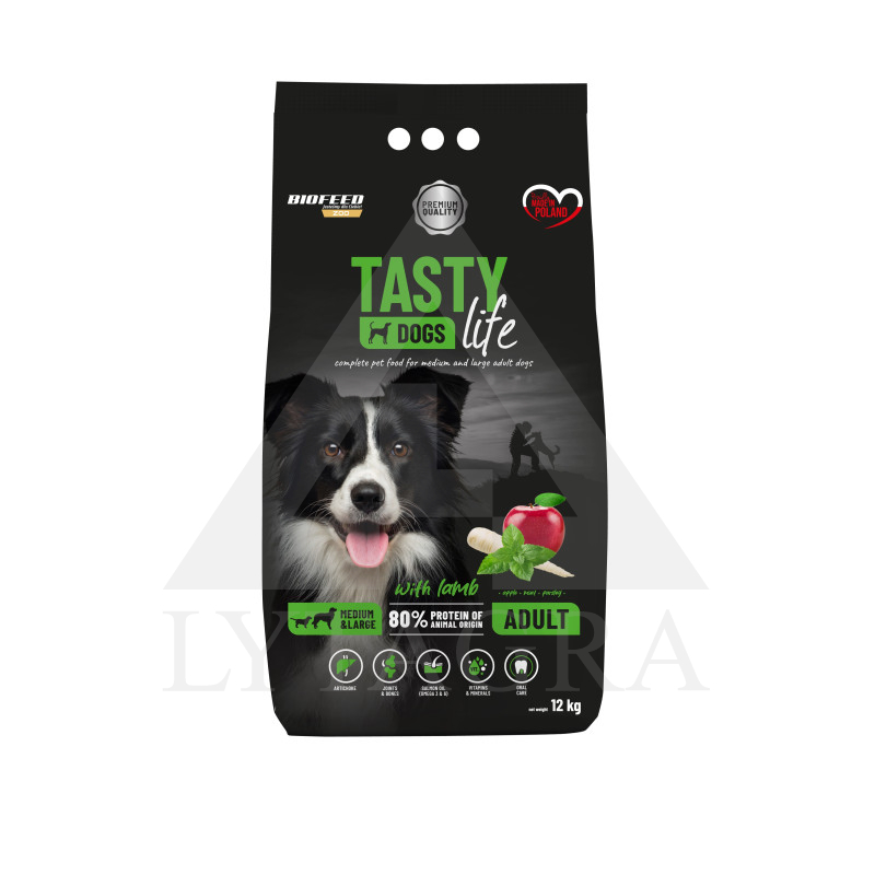 Ėdalas suaugusiems vidutinių ir didelių veislių šunims TASTY DOGS su ėrien12 kg
