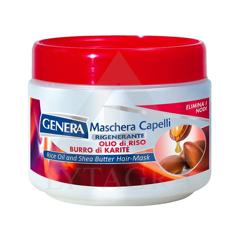 Plaukų kaukė su sviestmedžio sviestu ir ryžių aliejumi GENERA, 500 ml.