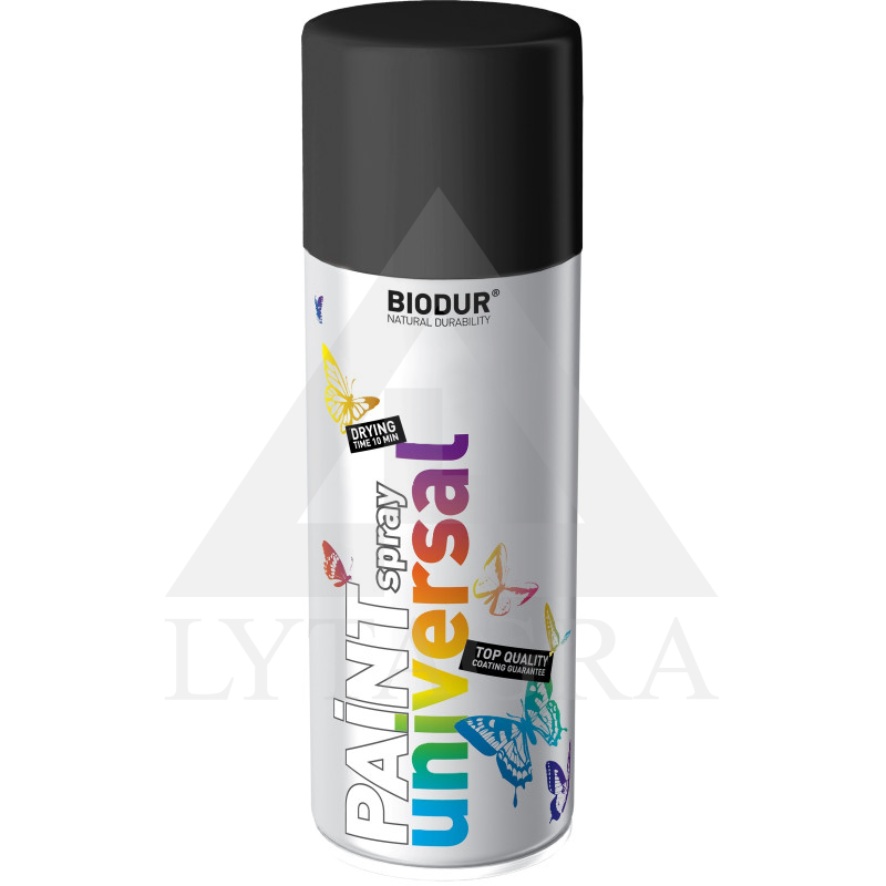 Universali aerozolinė emalė BIODUR, juoda RAL9005, 400 ml