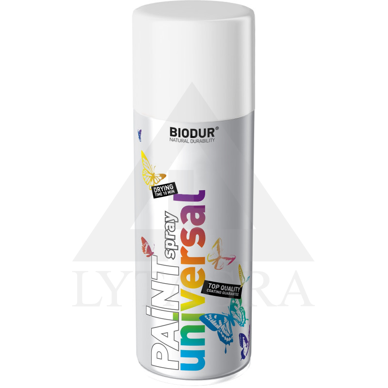 Universali aerozolinė emalė BIODUR, balta RAL9010, 400 ml