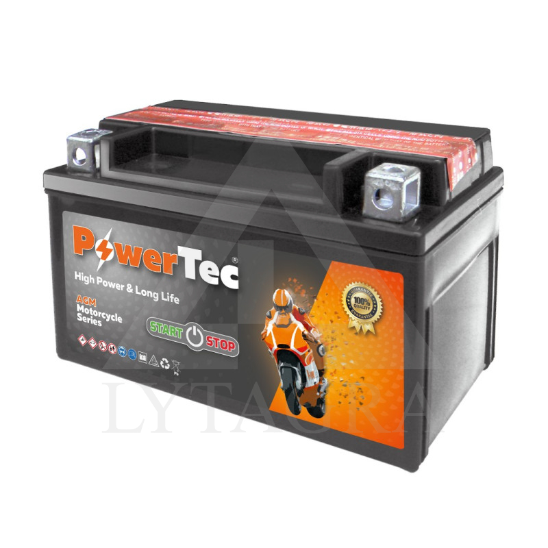 Akumuliatorius MOTO 12V 6Ah 90A PowerTec YTX7A-BS-AGM