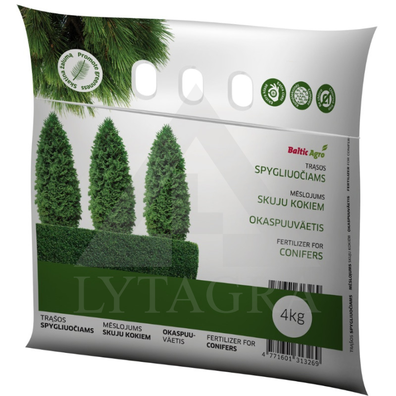 Spygliuočių ir kitų visžalių augalų trąšos Baltic Agro 4 kg.