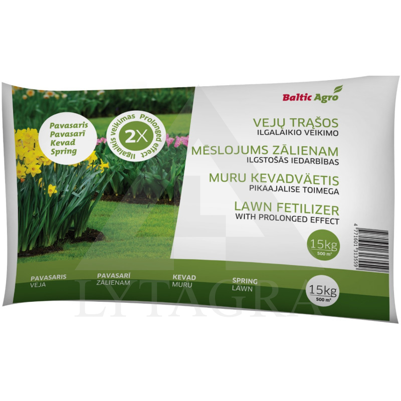 Ilgalaikio veikimo pavasarinės vejų trąšos Baltic Agro 15 kg.