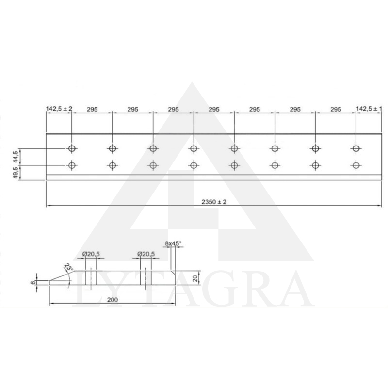 Peilis JCB 123/04144 2350x200x20 BORON