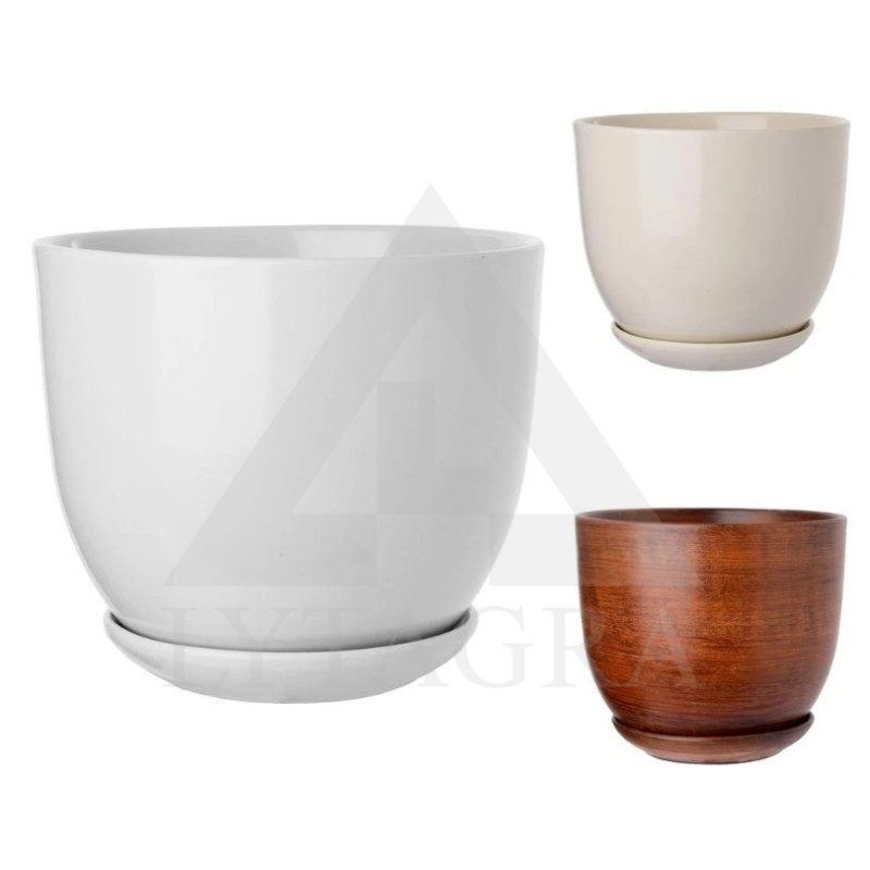 Vazonas keramikinis su lėkšte 13 cm