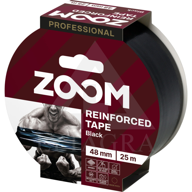Profesionali armuota juostelė, 48 mm x 25 m, Juoda, ZOOM