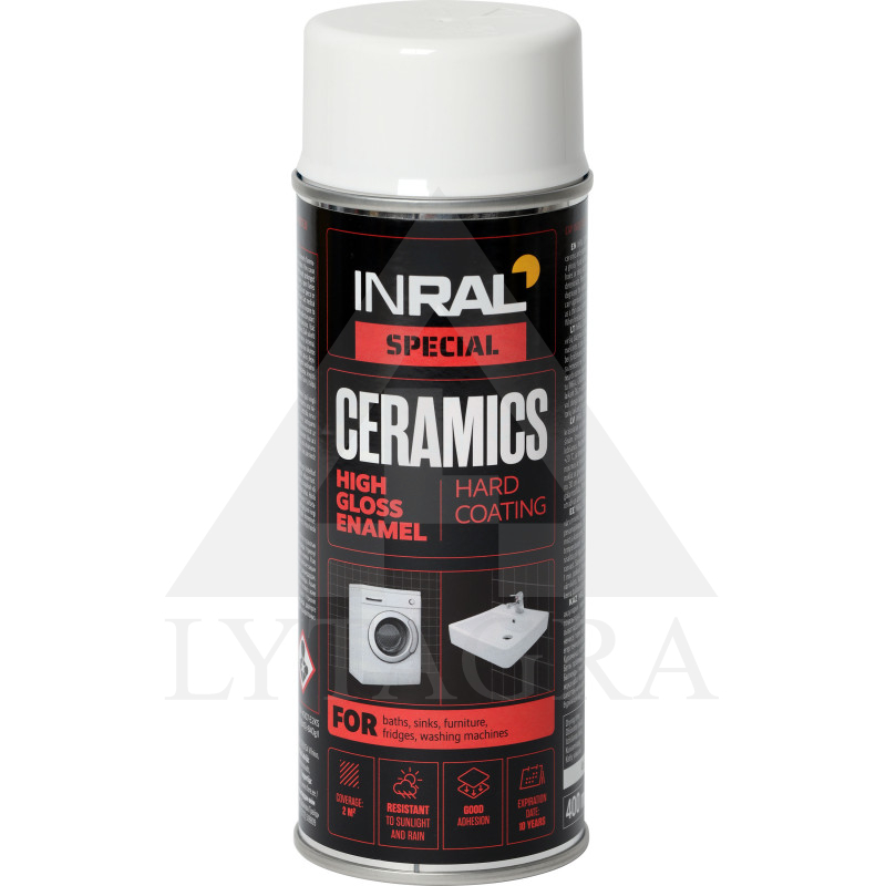 Aerozoliniai dažai  blizgiems paviršiam INRAL SPECIAL CERAMICS  balti RAL9003 400 ml.