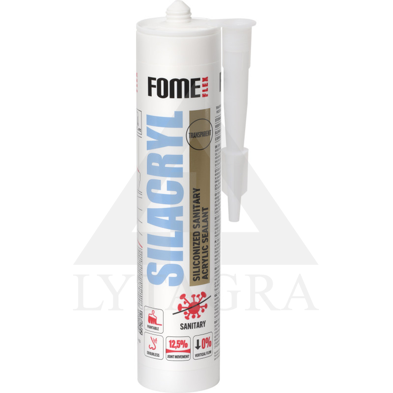Hermetikas silikoninis akrilinis SILACRYLl FOME FLEX bespalvis 300 ml.