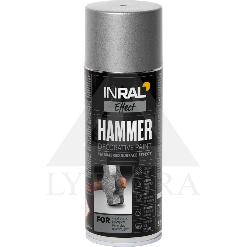 Aerozoliniai dažai, DECOR HAMMER, sidabras, INRAL