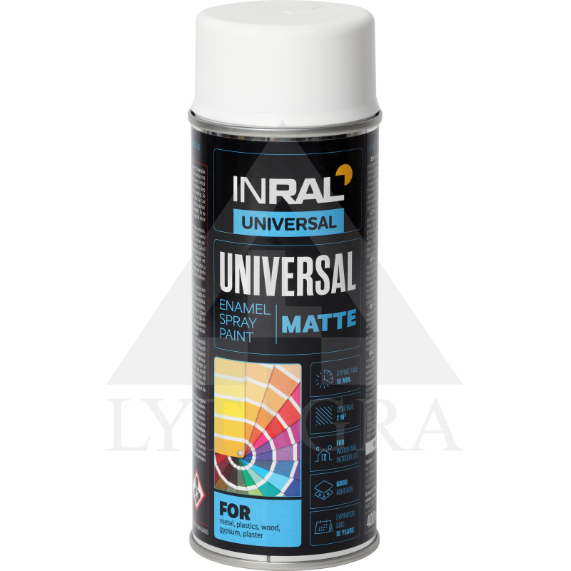 Dažai aerozoliniai INRAL UNIVERSAL,balti matiniai,  RAL9003 400 ml (03)