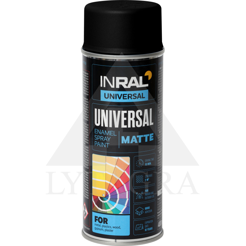 Aeroziliniai dažai INRAL UNIVERSAL tamsiai juoda RAL9005 matinė 400 ml.