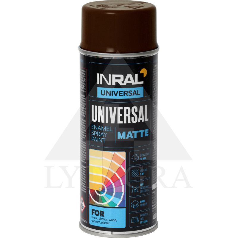 Aeroziliniai universalūs dažai INRAL UNIVERSAL šokoladiniai RAL8017 pusiau matiniai 400 ml.