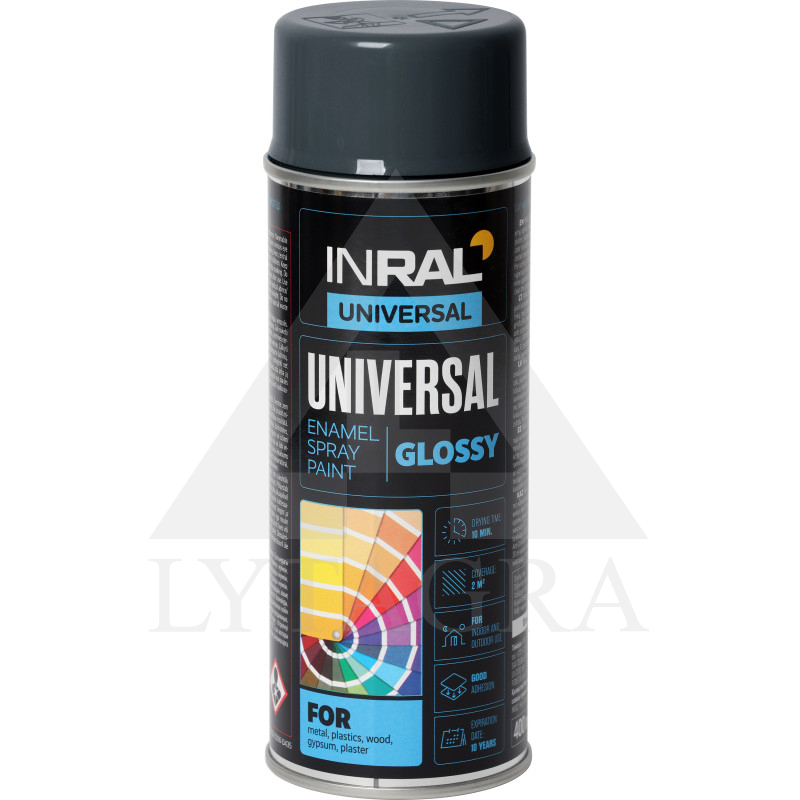 Aeroziliniai universalūs dažai INRAL UNIVERSAL antracito pilka RAL7016 blizgūs 400 ml.