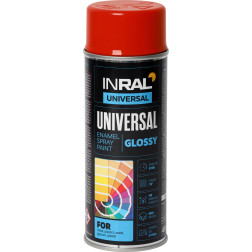 Aeroziliniai universalūs dažai INRAL UNIVERSAL Kelininkų Raudona RAL3020 blizgūs 400 ml.