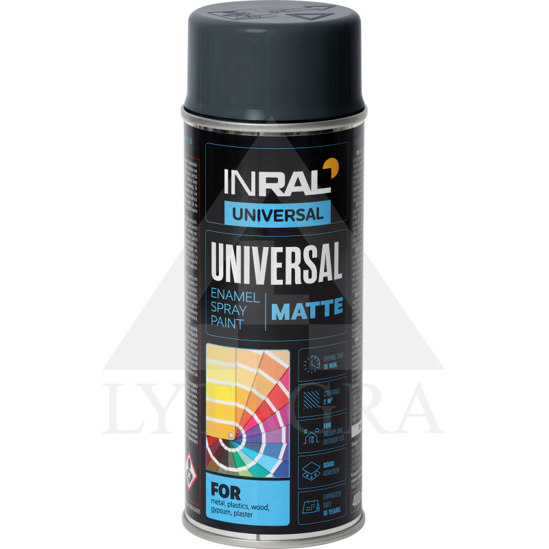 Aeroziliniai universalūs dažai INRAL UNIVERSAL antracito RAL7016 pusiau matinė 400 ml.