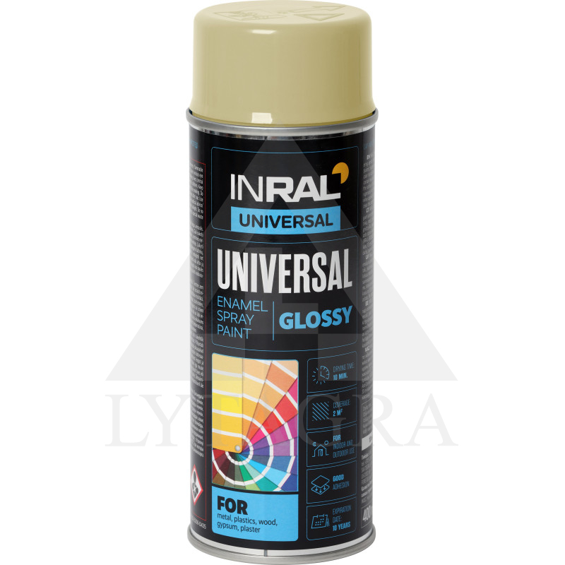 Universalūs aerozoliniai dažai INRAL UNIVERSAl smėlis RAL1001 blizgūs 400 ml.
