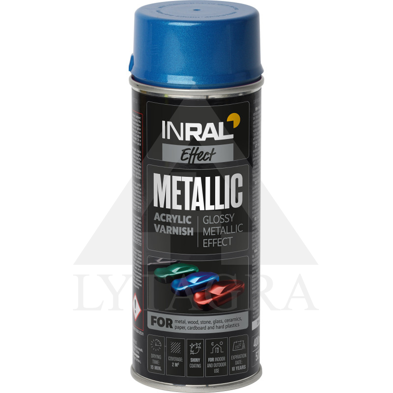 Aerozolinis akrilinis lakas INRAL METALLIC mėlyna 400 ml.