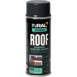 Aerozoliniai dažai stogo dangai INRAL ROOF grafito pilka RAL7024 blzigūs 400 ml.
