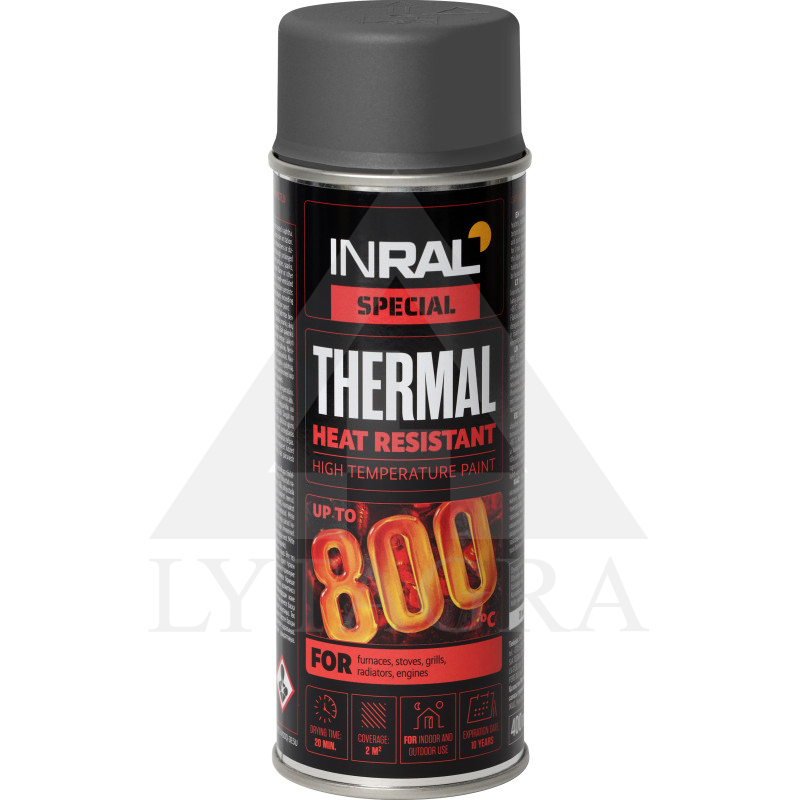 Aerozoliniai dažai INRAL THERMAL atsparūs karščiui pilka RAL 7016  400 ml.