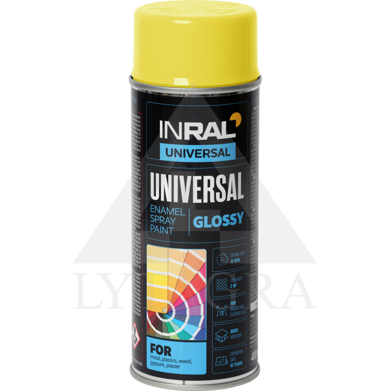 Aerozoliniai universalūs dažai INRAL UNIVERSAL geltona RAL1018 400 ml.