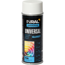 Aerozoliniai universalūs dažai INRAL UNIVERSAL balta RAL9010 blizgūs 400 ml.