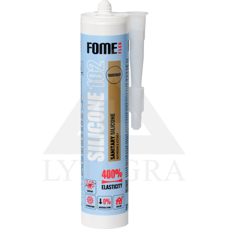 Silikoninis hermetikas, skaidrus, Fome Flex SANITARY SILICON 102 310 ml.