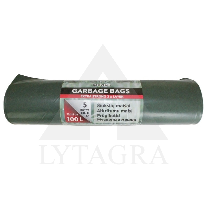 Šiukšlių maišai LDPE žaliai juoda 100 L 5 vnt.