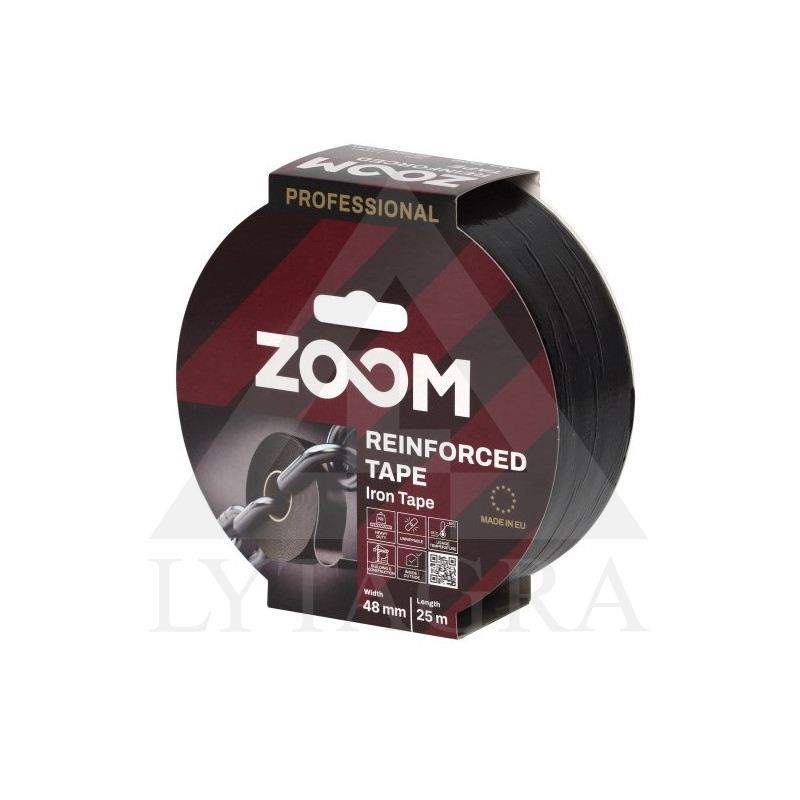 Profesionali sustiprinta armuota juosta juoda 48mm x25m