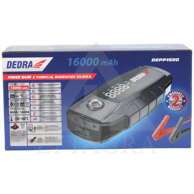 Išorinė baterija su variklio paleidimo funkcija  Dedra DEPP1600 16000mah LCD