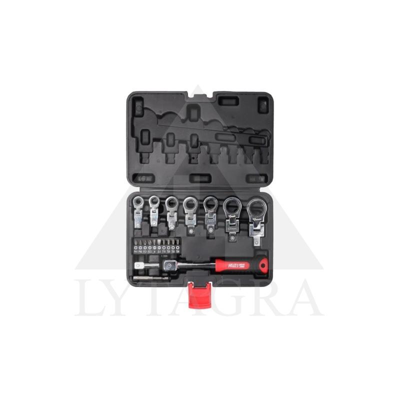 Keičiamų veržliarakčių galvučių komplektas su raktu  Dedra 17L5001, 6–19 mm