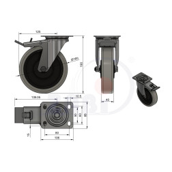 Ratukas plastikinis Zabi 45MPPU9H 180kg