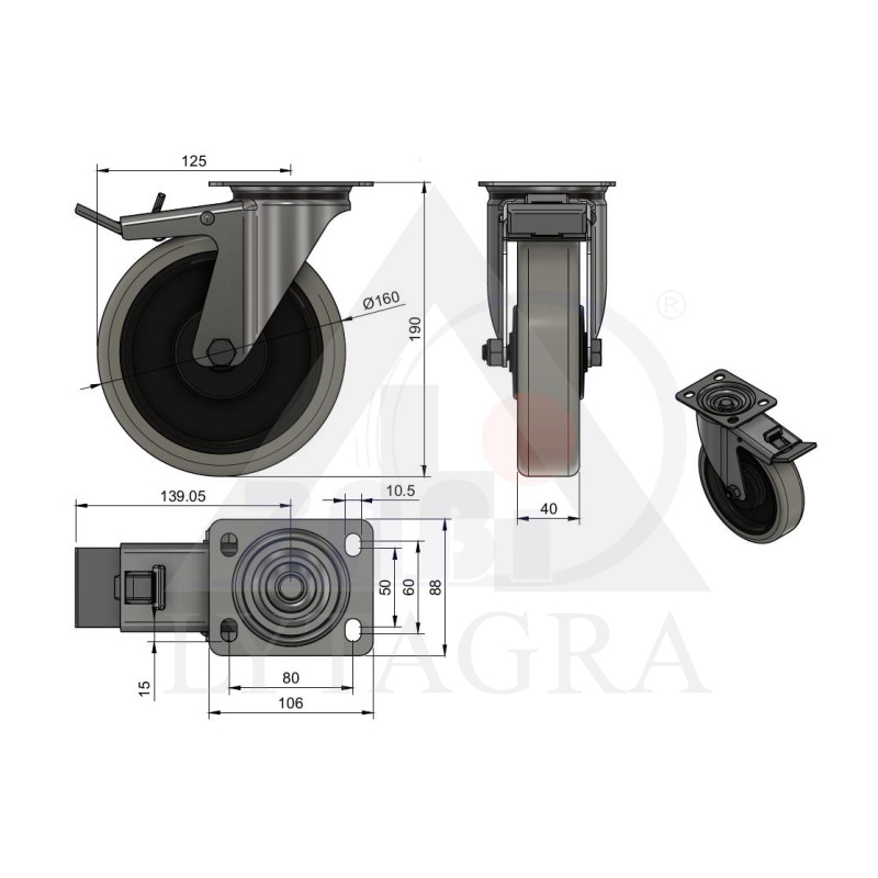 Ratukas plastikinis Zabi 45MPPU9H 180kg