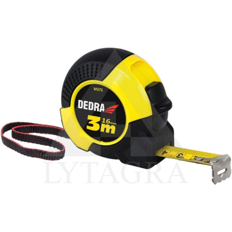 Rulete 3 m/16 mm Dedra M375P, gumuotas korpusas