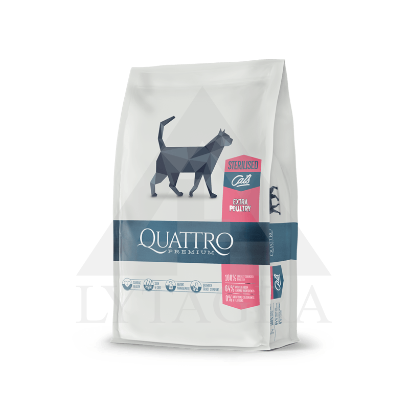 QUATTRO ĖDALAS STERILIZUOTOMS KATĖMS SU VIŠTIENA, 1.5 KG