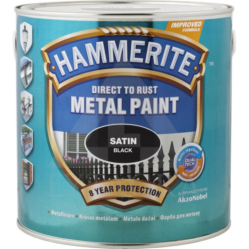 Dažai HAMMERITE SATIN FINISH black 750ml