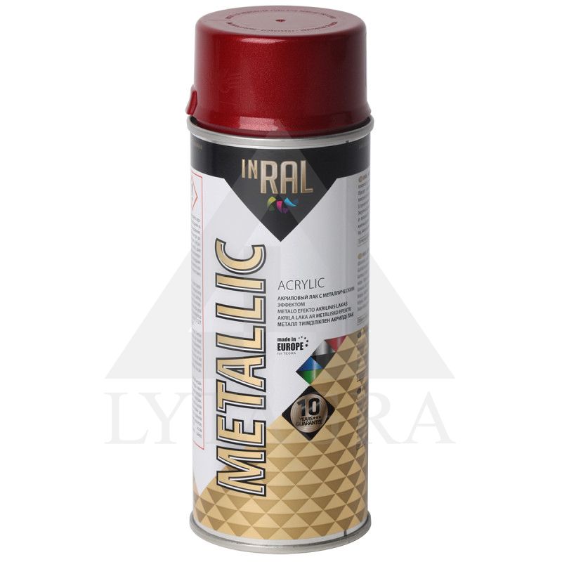 Aerozolinis akrilinis lakas, METALLIC,  raudonas, INRAL Aerozolinis akrilinis lakas, METALLIC,  raudonas, INRAL
