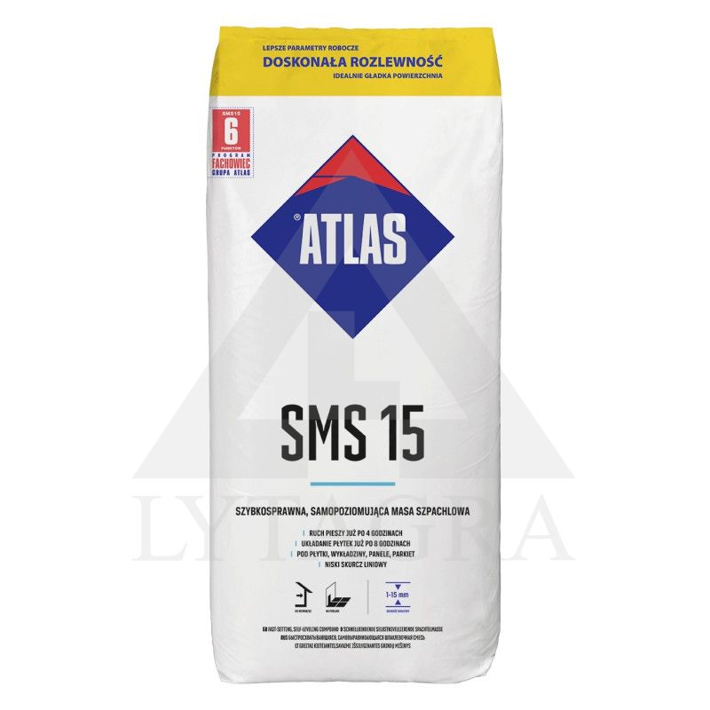 ATLAS SMS 15 - greitai kietėjantis, savaime išsilyginantis grindų glaistas (1-15 mm)