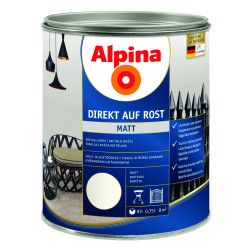 Antikoroziniai dažai  ALPINA DIREKT AUF ROST MATT, RAL9010, 0,75 l, baltos spl., matiniai