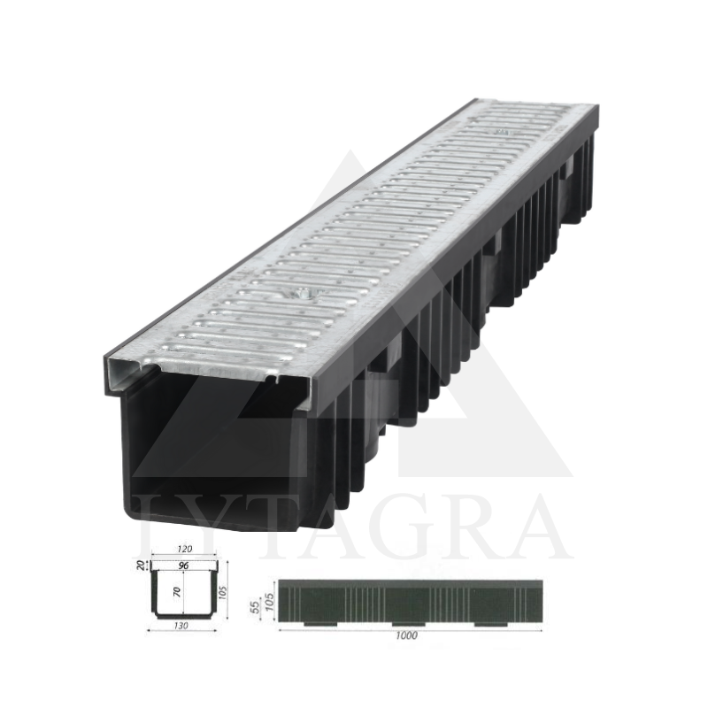 BIELBET Latakas plastikinis su cinkuotomis grotelėmis 1000x130x105