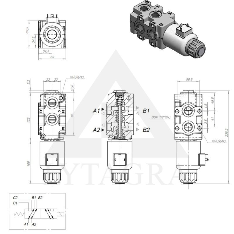 Vienos sekcijos hidraulikos valdymo elektromagnetinis vožtuvas SVV-90-12V