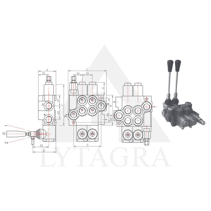 Kryptinis šešių sekcijų hidraulikos valdymo vožtuvas 06P40-A1A1A1A1A1A-GKZ1