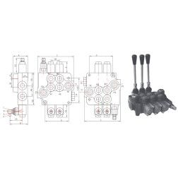 Kryptinis keturių sekcijų (viena sekcija plaukiojanti) hidraulikos valdymo vožtuvas 04P80-1L12A1A1A1-GKZ1