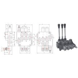 Kryptinis trosinio valdymo dviejų sekcijų (viena sekcija plaukiojanti) hidraulikos valdymo vožtuvas 02P80-1L12A1-GV1