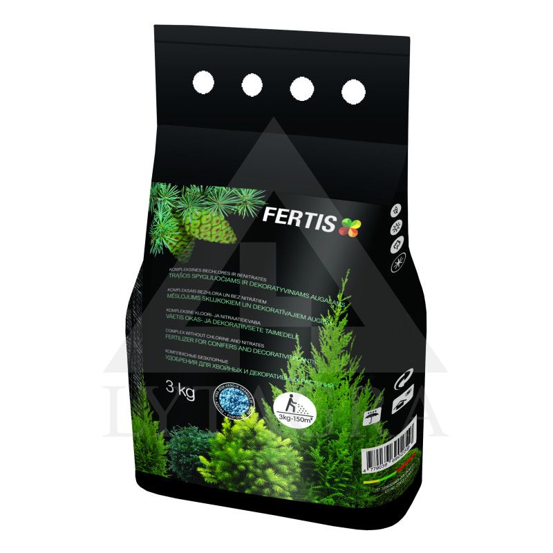 FERTIS kompleksinės trąšos spygliuočiams ir dekoratyviniams augalams, be chloro ir nitratų, 3 kg