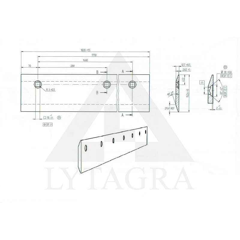 Greiderio peilis tiesus, vienpusis 1,82m.