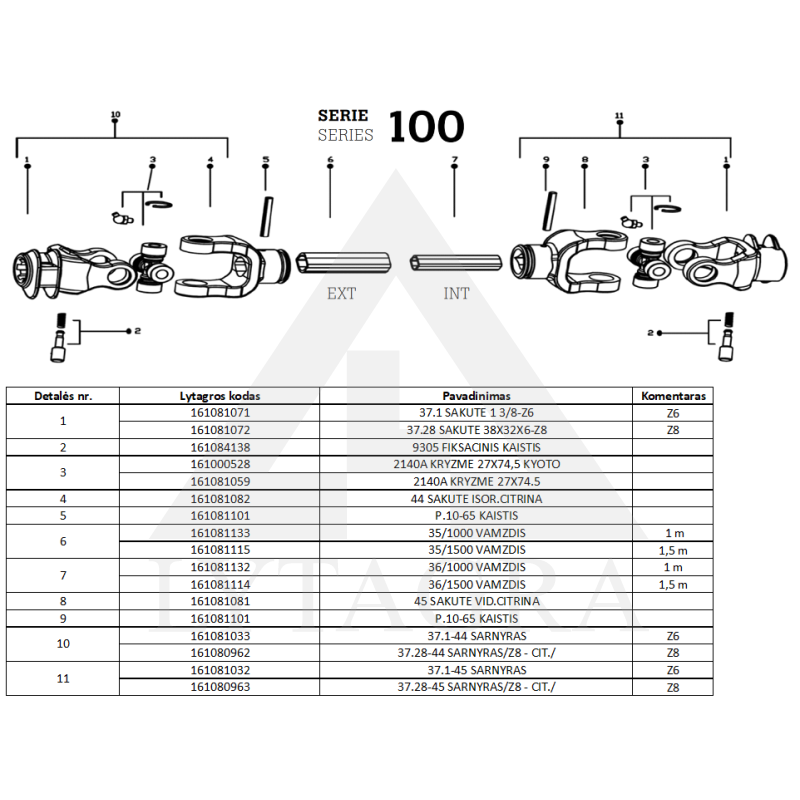 Kardanas 1005/1100/KH/37.1-37.1/6X6/