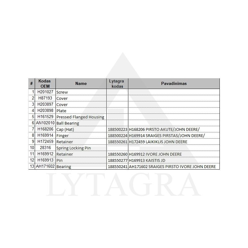 Įvorė - laikiklis sraigės piršto JOHN DEERE AH171602